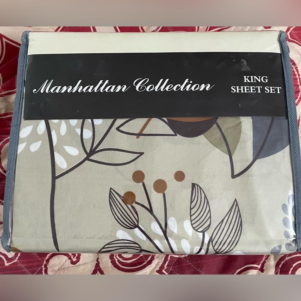 Manhattan Collection King Sheet Set - Elegant Cream and Brown